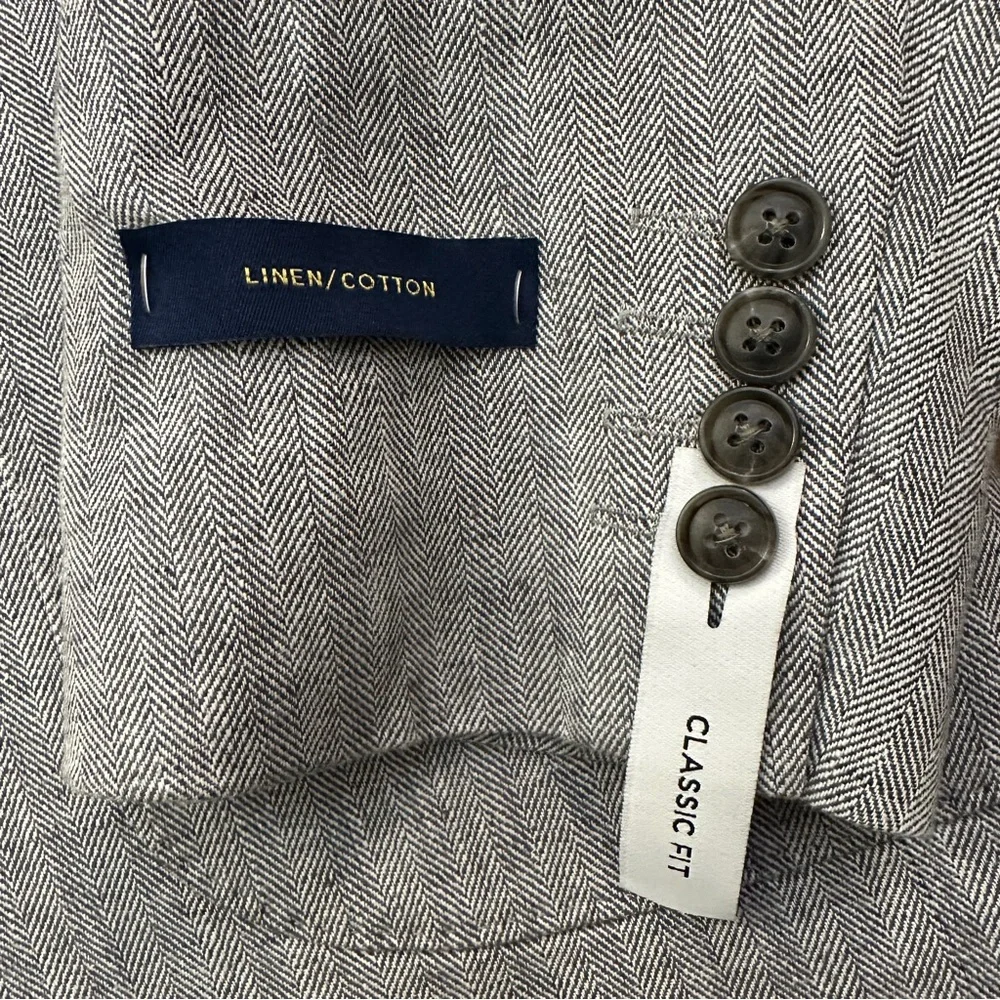 Stafford Linen Cotton Blend Classic Fit Suit Blazer Men’s Size 46 Reg Gray